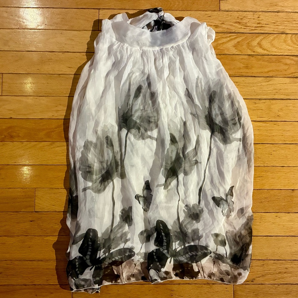 Brand New Elena Baldi Silk Sleeveless Floral Print Blouse